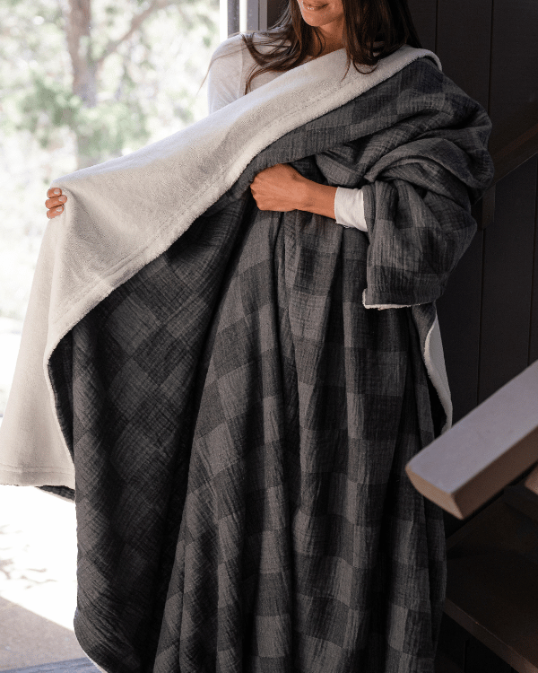Cloud Checker Plush Blanket - Black - Image 3