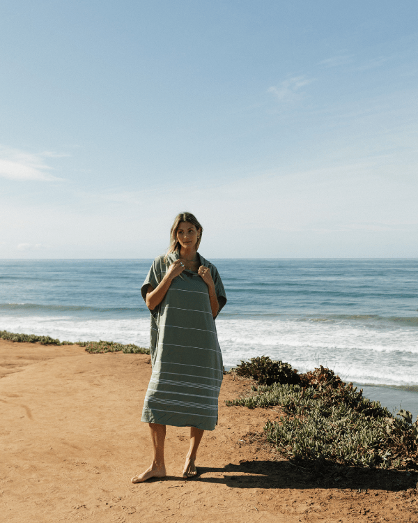 Classic Stripe Hooded Poncho - Hedge Green - Image 7