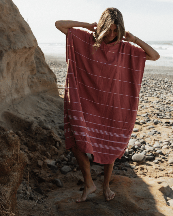 Classic Stripe Hooded Poncho - Withered Rose - Image 8