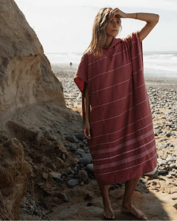 Classic Stripe Hooded Poncho - Withered Rose - Image 7
