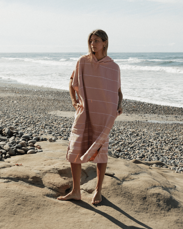 Classic Stripe Hooded Poncho - Misty Rose - Image 8