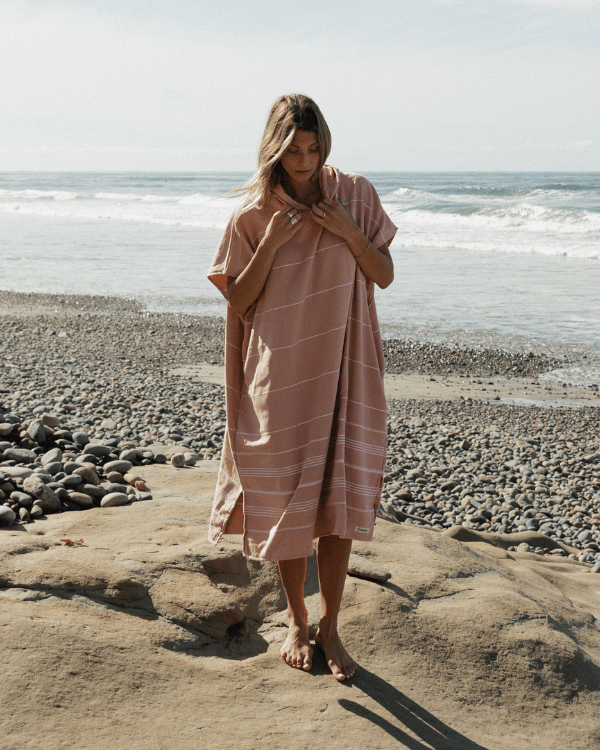 Classic Stripe Hooded Poncho - Misty Rose - Image 7