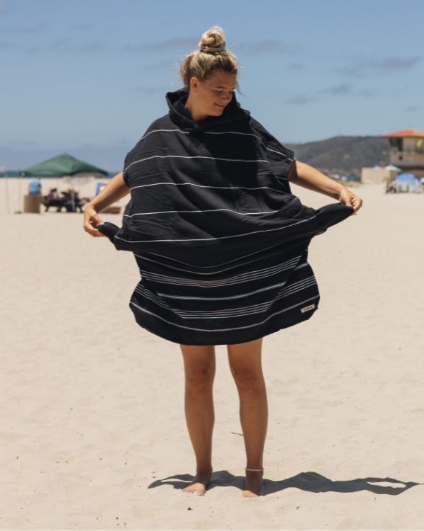 Classic Stripe Hooded Poncho Black - Image 7