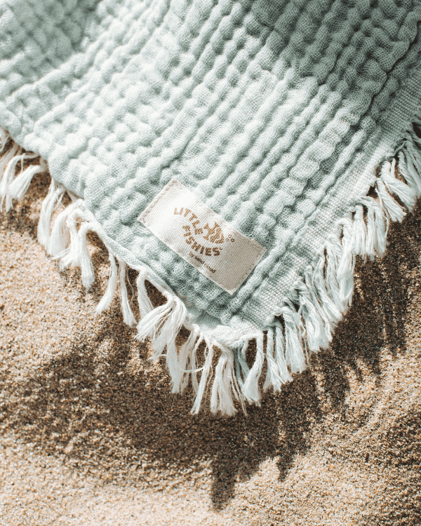 Little Fishies Gauze Receiving Blanket Set - 3 Pack - Seafoam / Peach Fuzz / Natural - Image 9