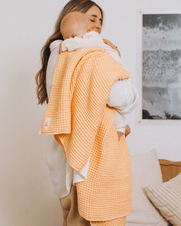Little Fishies Waffle Blanket - Peach Fuzz - Image 3