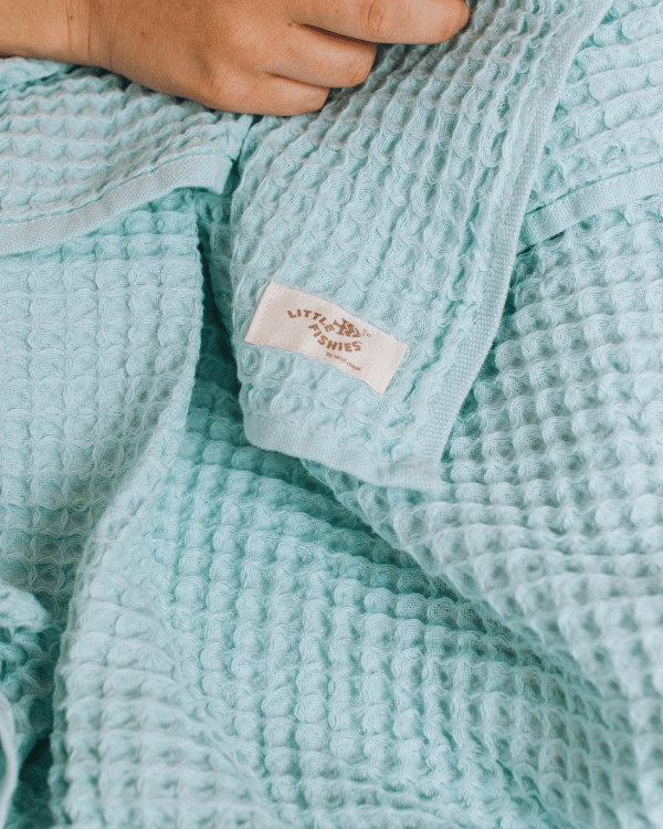 Little Fishies Waffle Blanket - Seafoam - Image 6