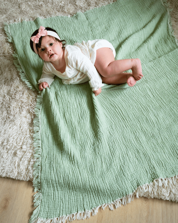 Alternative view of Little Fishies Gauze Receiving Blanket - Sage
