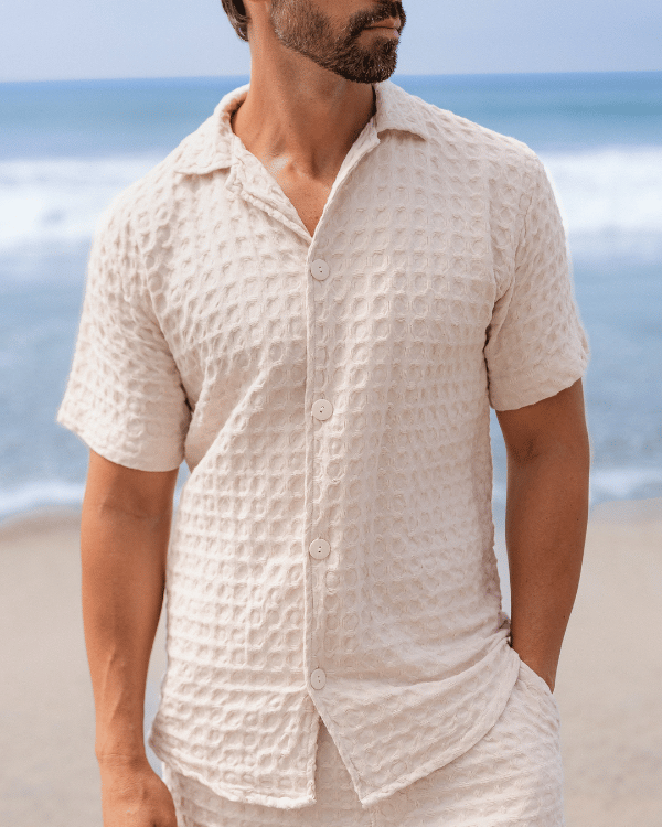 Orb Button Down Waffle Shirt - Sand - Mens