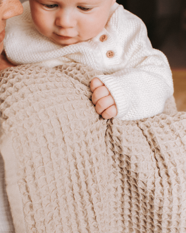 Little Fishies Waffle Blanket - Warm Taupe - Image 6