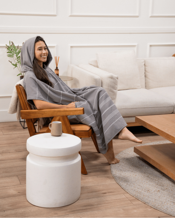 Alternative view of Classic Stripe Hooded Poncho - Grey