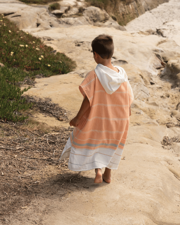 Colorblock Stripe Hooded Poncho Youth - Orange
