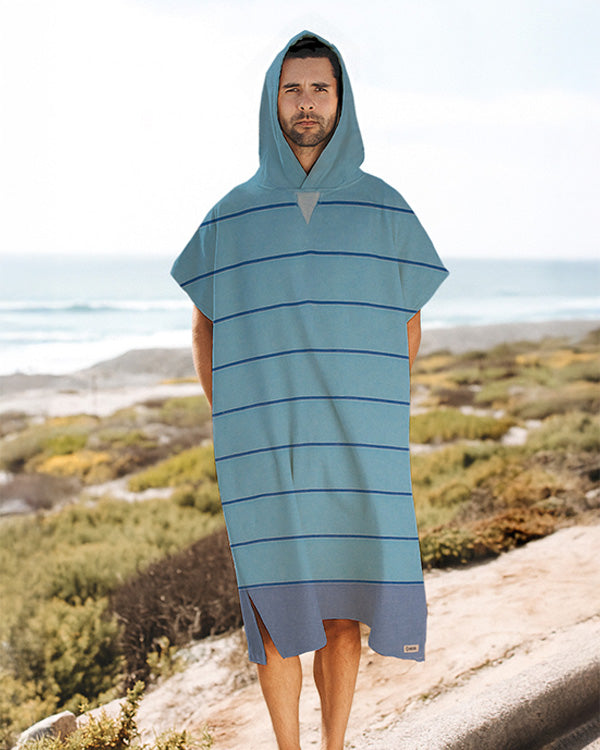 Alternative view of Colorblock Stripe Hooded Poncho - Aqua