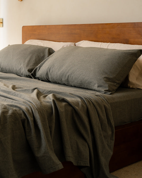 Classic Micro Twill Solid Melange Flat Top Sheet Moss - Image 6