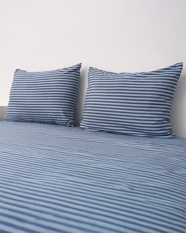 Alternative view of Classic Micro Twill Stripe Melange Pillowcase Set Indigo