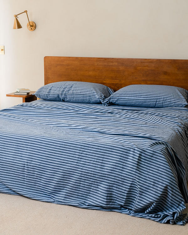 Alternative view of Classic Micro Twill Stripe Melange Flat Top Sheet Indigo
