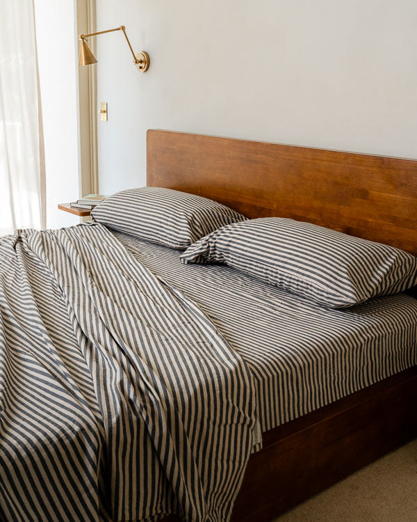 Classic Micro Twill Stripe Melange Flat Top Sheet Steel Grey - Image 6