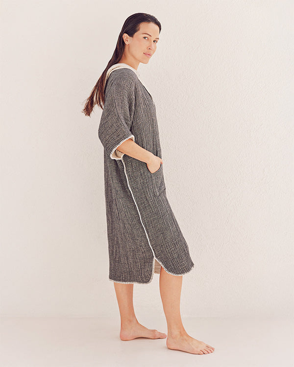 Alternative view of Falta Gauze Hooded Poncho - Black