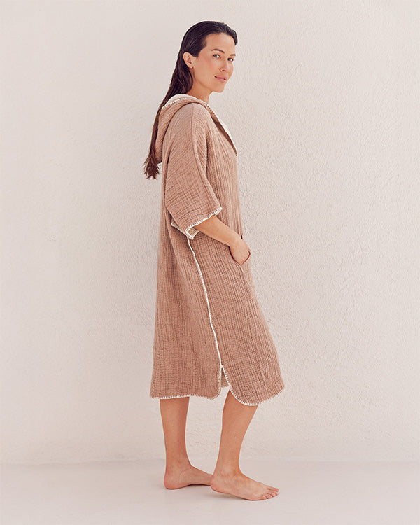 Alternative view of Falta Gauze Hooded Poncho - Warm Taupe