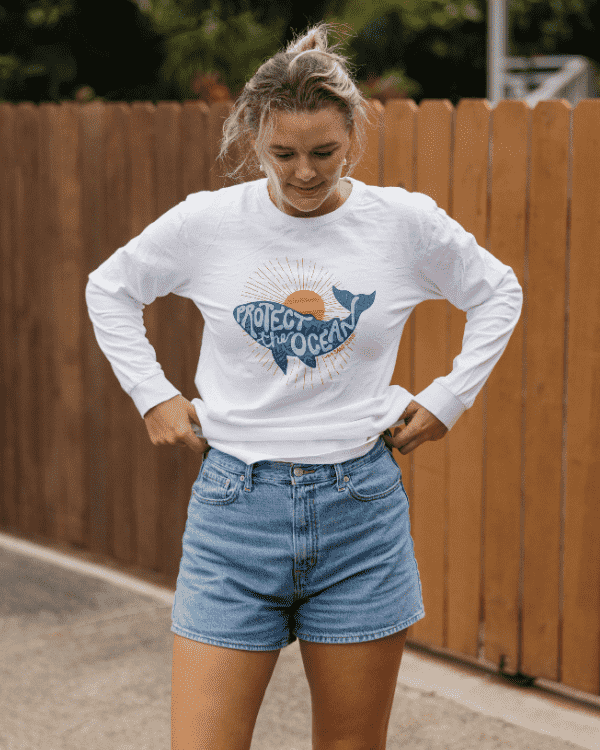Alternative view of Protect The Ocean Whale LS Tee - White