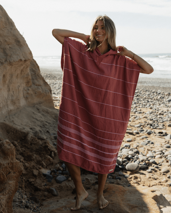 Alternative view of Classic Stripe Hooded Poncho - Withered Rose