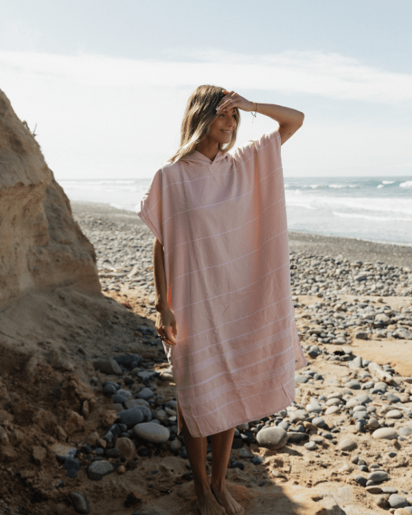 Alternative view of Classic Stripe Hooded Poncho - Calcite Pink