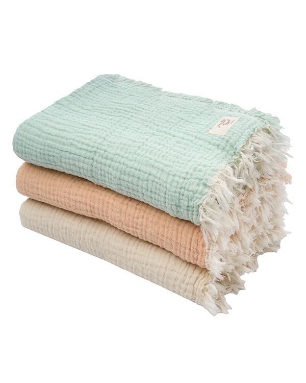 Little Fishies Gauze Receiving Blanket Set - 3 Pack - Seafoam / Peach Fuzz / Natural - Image 8