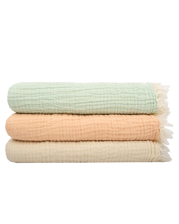 Little Fishies Gauze Receiving Blanket Set - 3 Pack - Seafoam / Peach Fuzz / Natural - Image 13