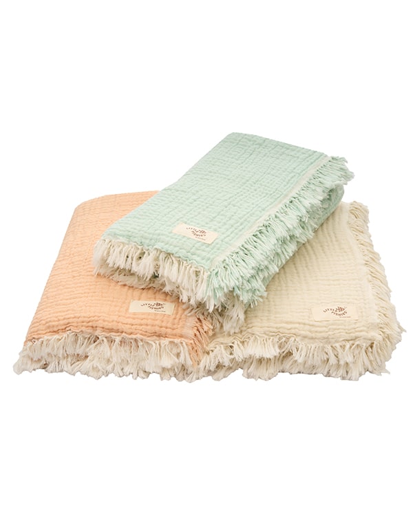 Little Fishies Gauze Receiving Blanket Set - 3 Pack - Seafoam / Peach Fuzz / Natural - Image 15