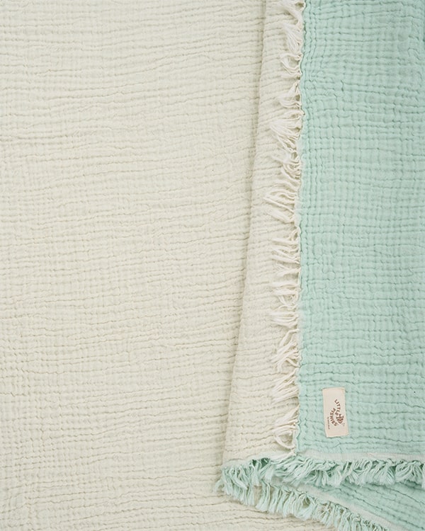 Little Fishies Gauze Receiving Blanket Set - 3 Pack - Seafoam / Peach Fuzz / Natural - Image 10