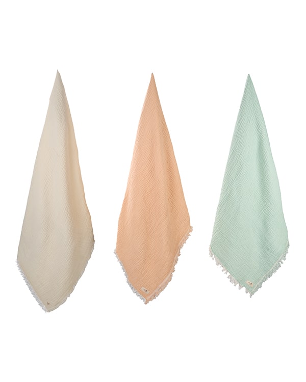 Little Fishies Gauze Receiving Blanket Set - 3 Pack - Seafoam / Peach Fuzz / Natural - Image 19