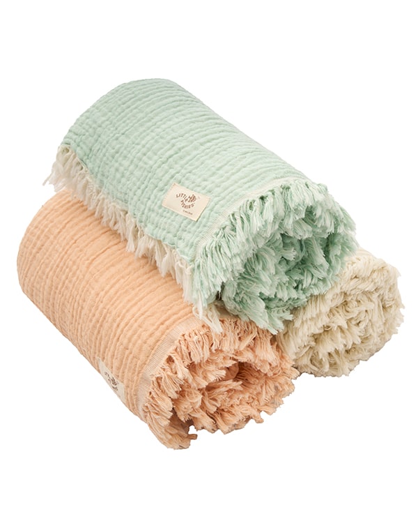 Little Fishies Gauze Receiving Blanket Set - 3 Pack - Seafoam / Peach Fuzz / Natural - Image 14