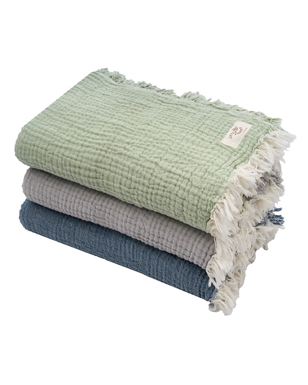 Little Fishies Gauze Receiving Blanket Set - 3 Pack - Sage / Grey / Navy - Image 11
