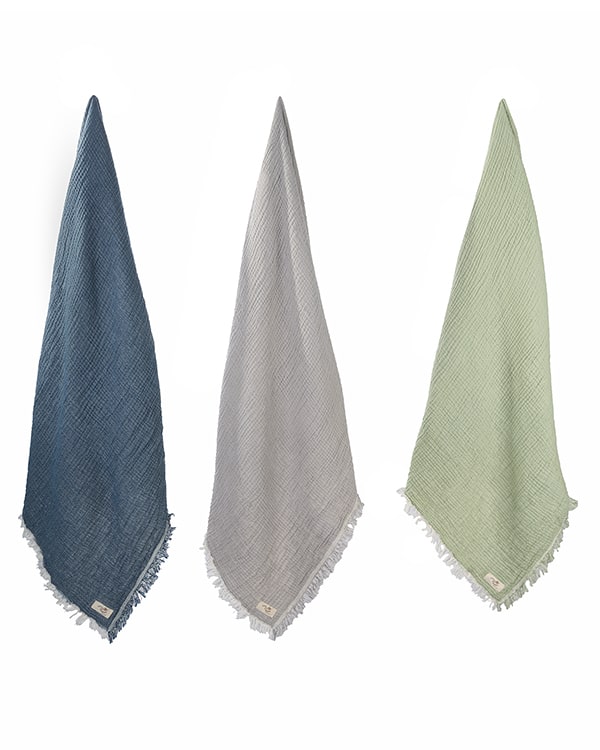 Little Fishies Gauze Receiving Blanket Set - 3 Pack - Sage / Grey / Navy - Image 17
