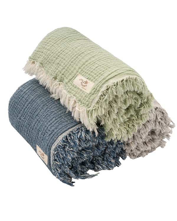Little Fishies Gauze Receiving Blanket Set - 3 Pack - Sage / Grey / Navy - Image 13