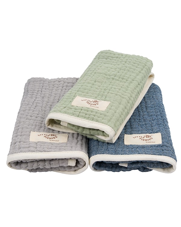 Little Fishies Gauze Burping Cloth Bundle - 3 Pack - Sage / Grey / Navy - Image 12