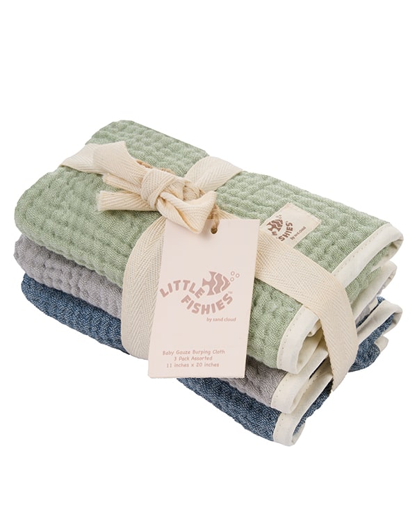 Little Fishies Gauze Burping Cloth Bundle - 3 Pack - Sage / Grey / Navy - Image 10