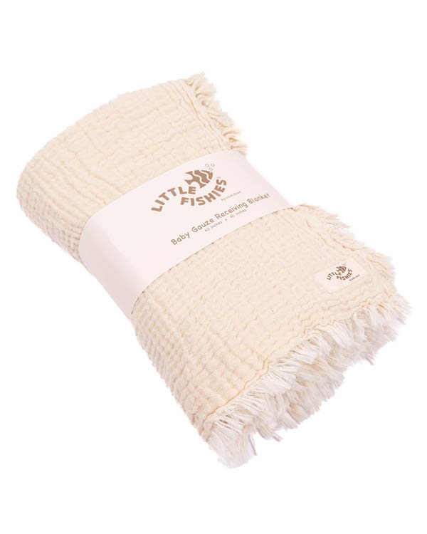Little Fishies Gauze Receiving Blanket - Natural