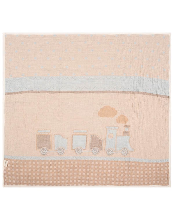 Choo-Choo Train Gauze Hooded Blanket Single - Image 3