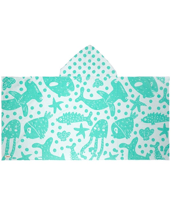 Alternative view of Sea Creatures Hooded Kids Bath Towel